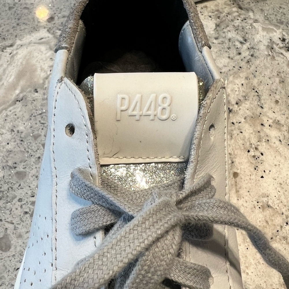 SOLD P448 Jack Perforated White, Grey Suede and Silver Glitter Sneakers - Picture 3 of 10